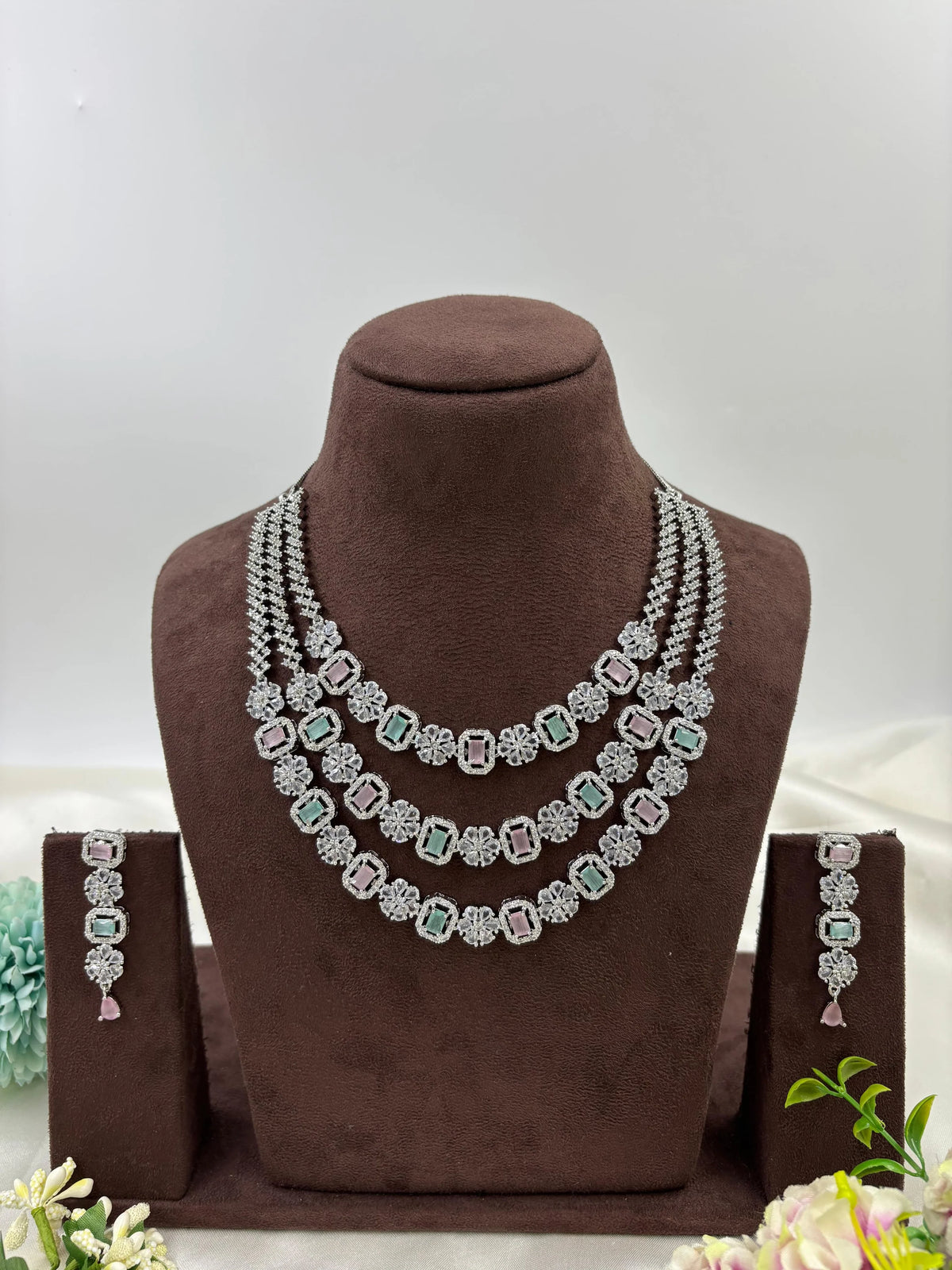 Three Layer Palki American Diamond Necklace β Bridal & Party Wear Jewelry - Libasaa.com
