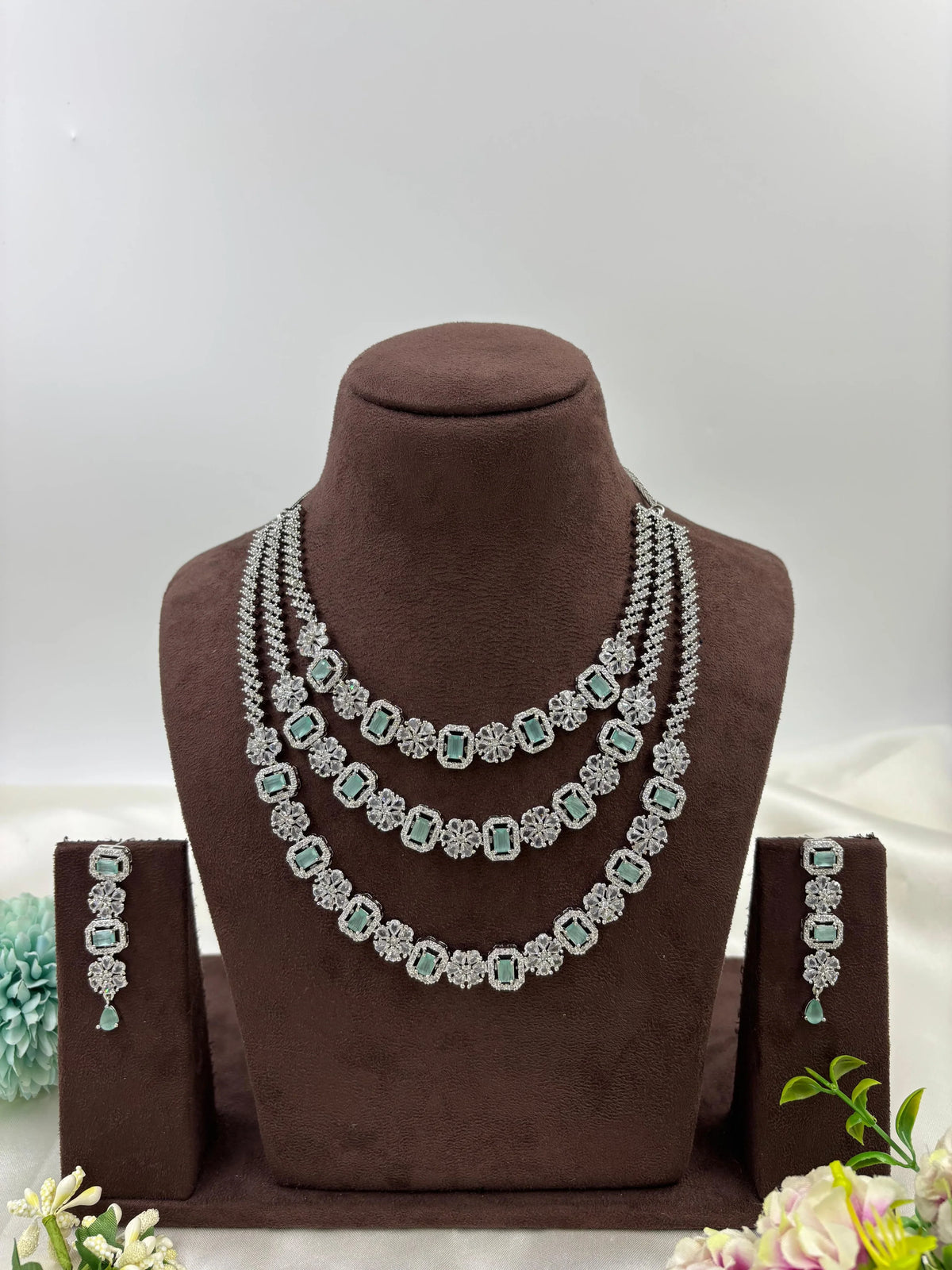 Three Layer Palki American Diamond Necklace β Bridal & Party Wear Jewelry - Libasaa.com