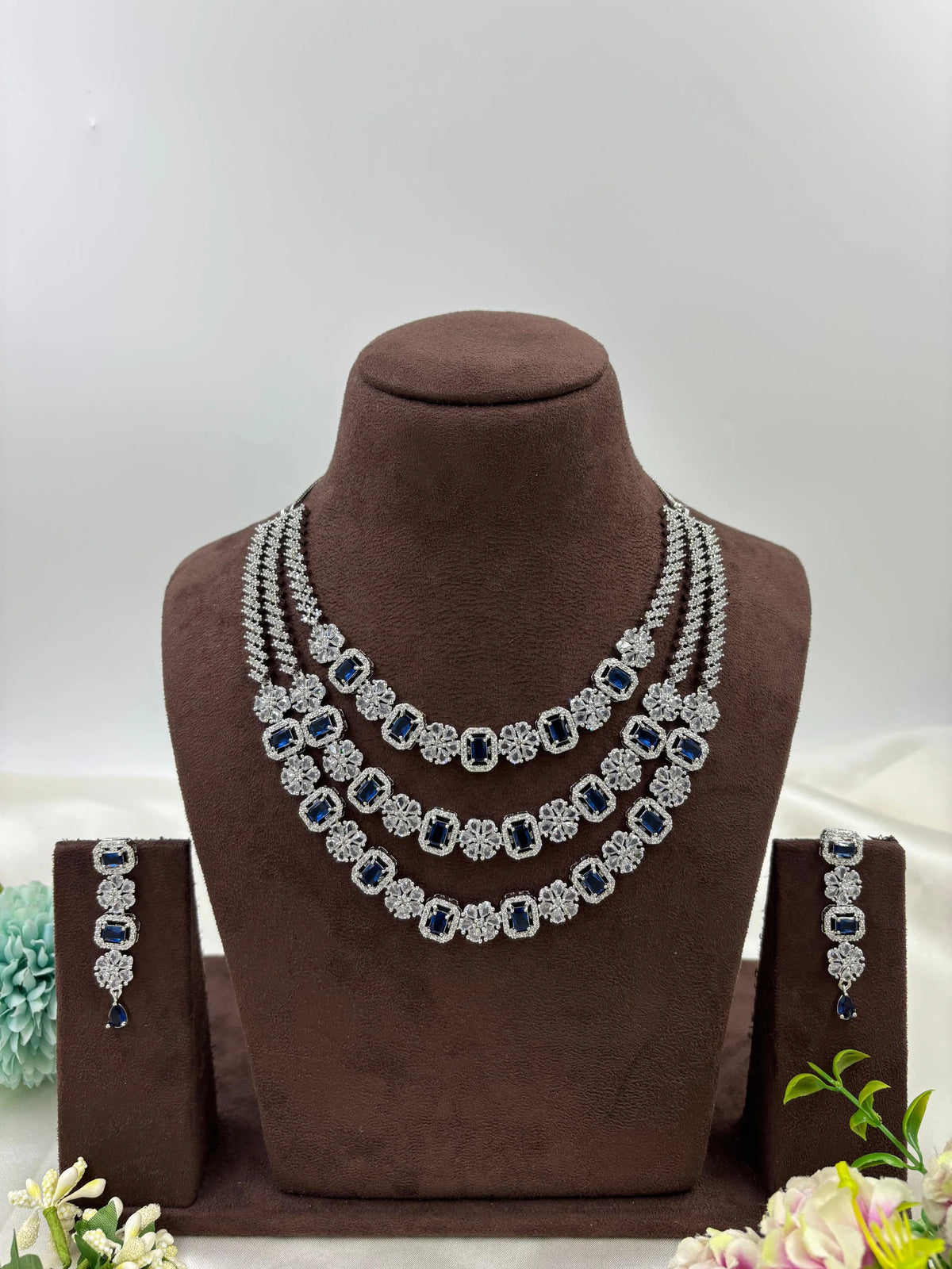Three Layer Palki American Diamond Necklace β Bridal & Party Wear Jewelry - Libasaa.com