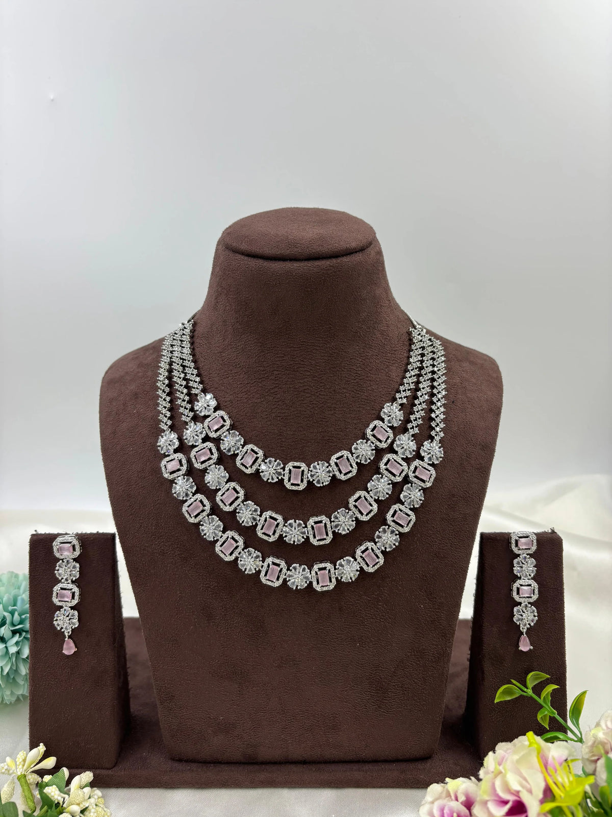 Three Layer Palki American Diamond Necklace β Bridal & Party Wear Jewelry - Libasaa.com