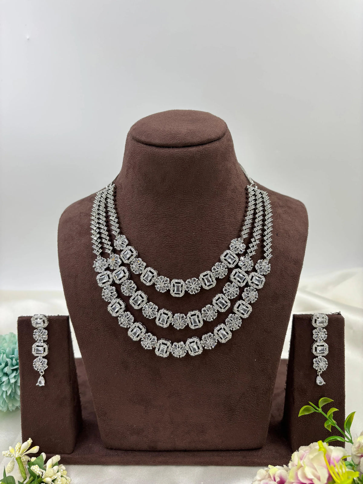 Three Layer Palki American Diamond Necklace β Bridal & Party Wear Jewelry - Libasaa.com