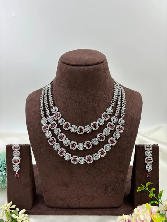 Three Layer Palki American Diamond Necklace β Bridal & Party Wear Jewelry - Libasaa.com