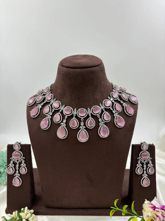 American Diamond Premium Necklace Set with Earrings β Bridal & Party Jewelry - Libasaa.com