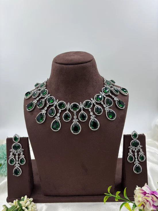 American Diamond Premium Necklace Set with Earrings β Bridal & Party Jewelry - Libasaa.com