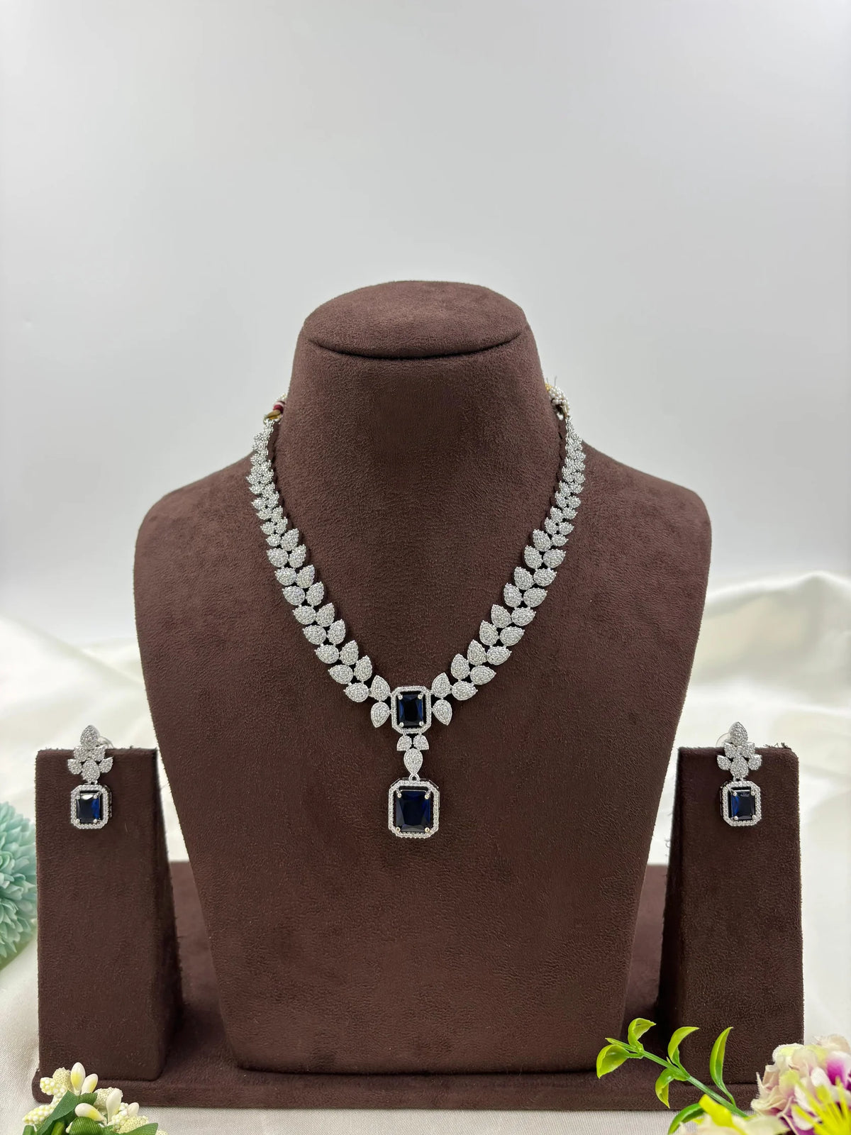 CZ Drop American Diamond Necklace Set with Earrings – Premium Bridal & Party Jewelry - Libasaa.com