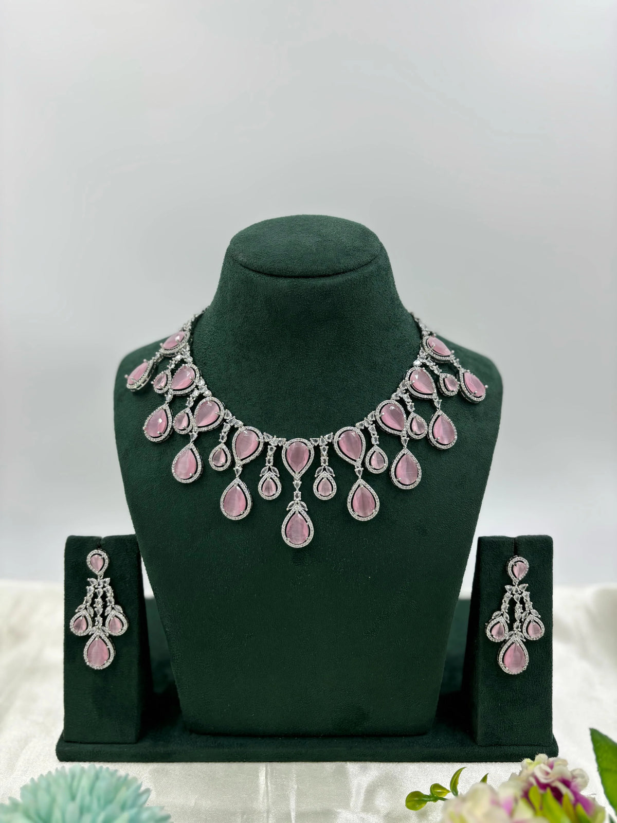 Multi Teardrop Necklace Set with Earrings β Bridal & Party Wear Jewelry - Libasaa.com