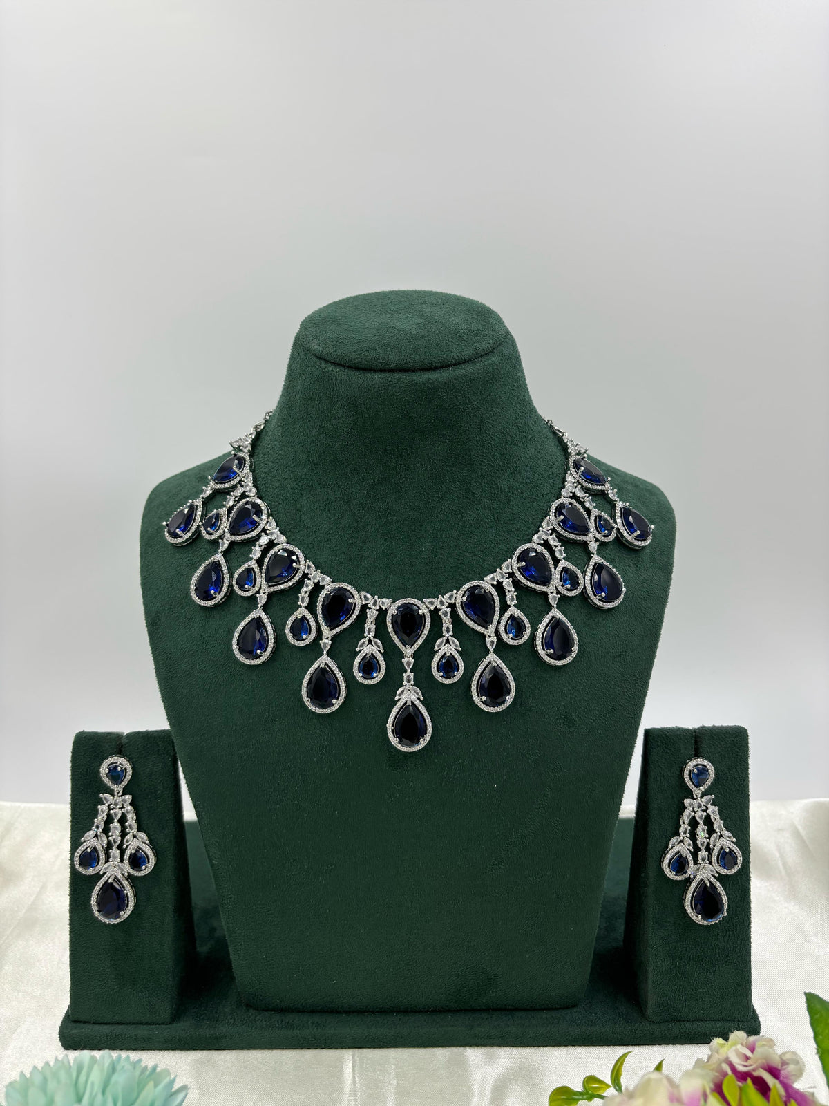 Multi Teardrop Necklace Set with Earrings β Bridal & Party Wear Jewelry - Libasaa.com