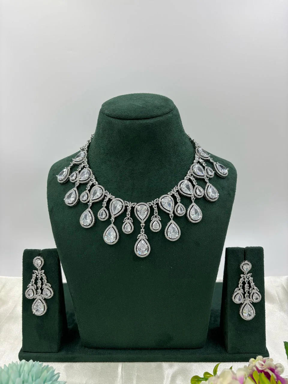 Multi Teardrop Necklace Set with Earrings β Bridal & Party Wear Jewelry - Libasaa.com