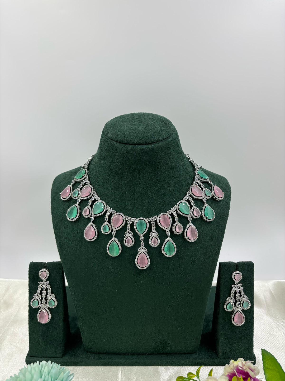 Multi Teardrop Necklace Set with Earrings β Bridal & Party Wear Jewelry - Libasaa.com