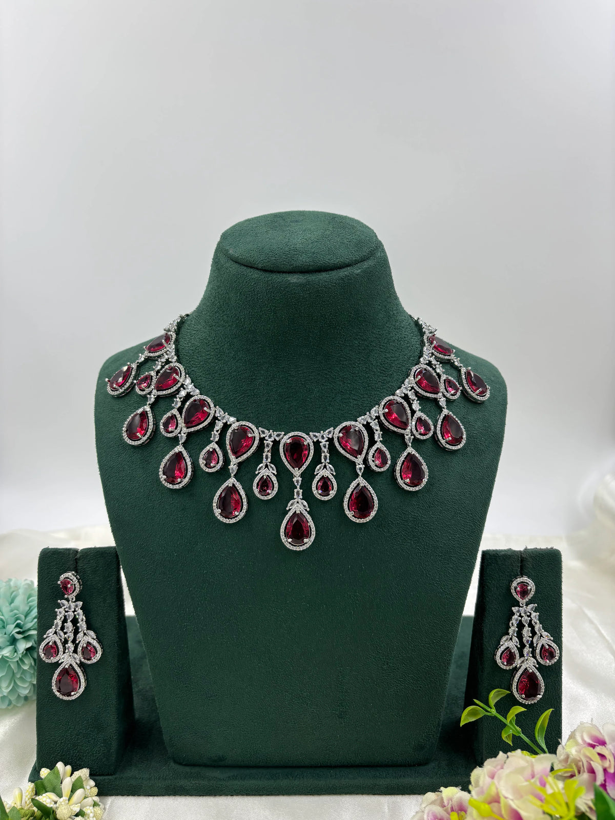 Multi Teardrop Necklace Set with Earrings β Bridal & Party Wear Jewelry - Libasaa.com