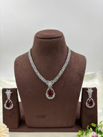 Premium Drop American Diamond Necklace Set with Earrings β Bridal & Party Wear - Libasaa.com