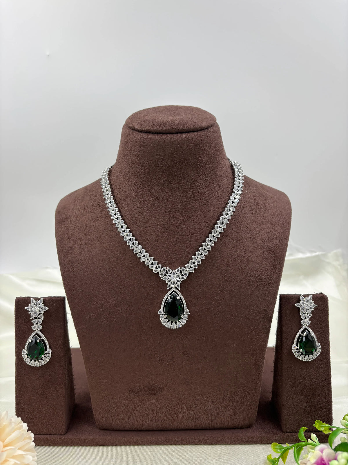 Premium Drop American Diamond Necklace Set with Earrings β Bridal & Party Wear - Libasaa.com