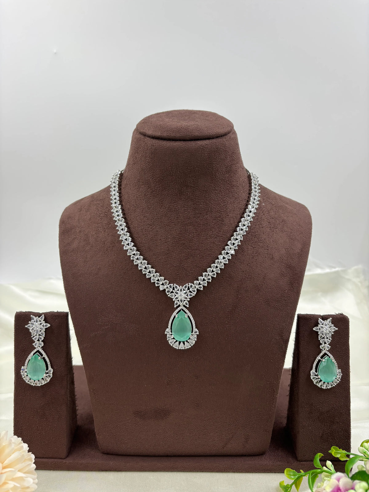 Premium Drop American Diamond Necklace Set with Earrings β Bridal & Party Wear - Libasaa.com