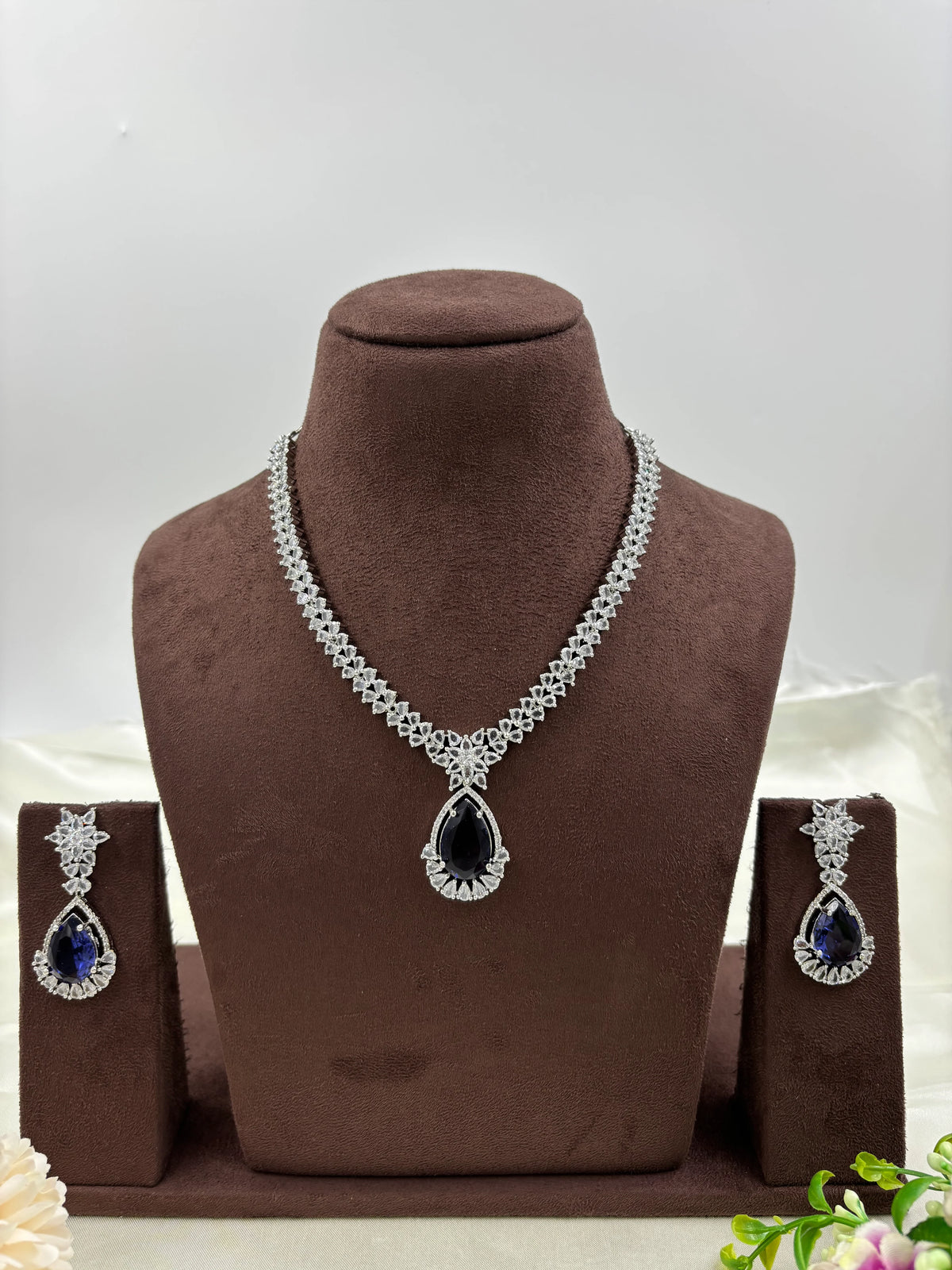 Premium Drop American Diamond Necklace Set with Earrings β Bridal & Party Wear - Libasaa.com