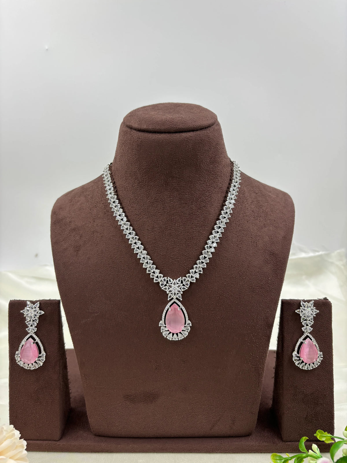 Premium Drop American Diamond Necklace Set with Earrings β Bridal & Party Wear - Libasaa.com