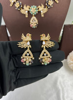 Exquisite Multi-Color Stone & Bird Motif Necklace Set - Libasaa.com