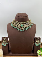 Victorian Inspired Emerald Green Stone Choker Necklace Set - Libasaa.com