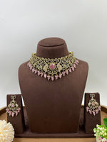 Victorian Inspired Emerald Green Stone Choker Necklace Set - Libasaa.com