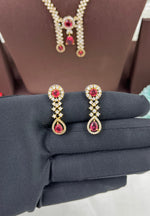 Victorian Drop Necklace Set with Ruby Red Stones & Matching Earrings - Libasaa.com