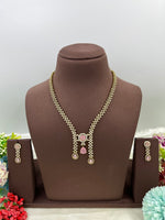 Victorian Drop Necklace Set with Ruby Red Stones & Matching Earrings - Libasaa.com