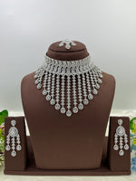 π Diamond Vault Premium AD Necklace Set with Maangtika & Earrings β Bridal Elegance Redefined - Libasaa.com