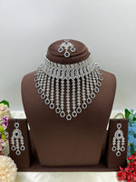 π Diamond Vault Premium AD Necklace Set with Maangtika & Earrings β Bridal Elegance Redefined - Libasaa.com