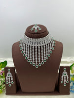 π Diamond Vault Premium AD Necklace Set with Maangtika & Earrings β Bridal Elegance Redefined - Libasaa.com