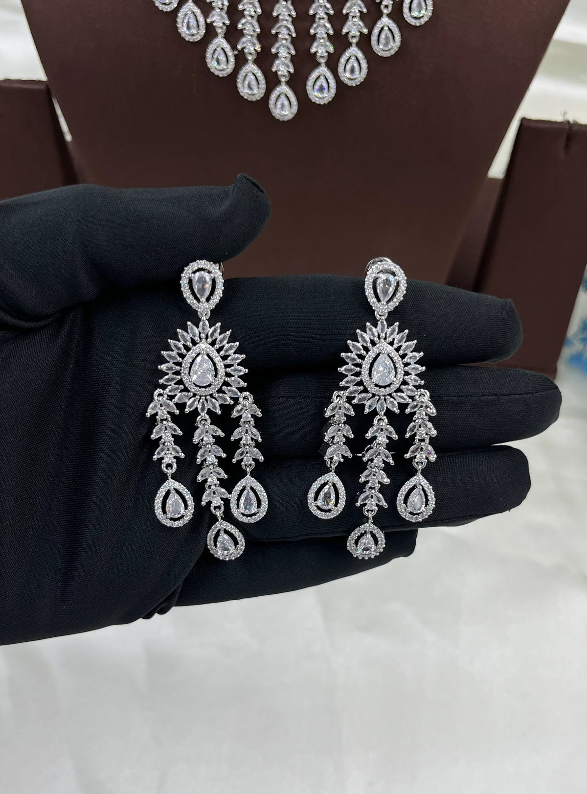 π Diamond Vault Premium AD Necklace Set with Maangtika & Earrings β Bridal Elegance Redefined - Libasaa.com