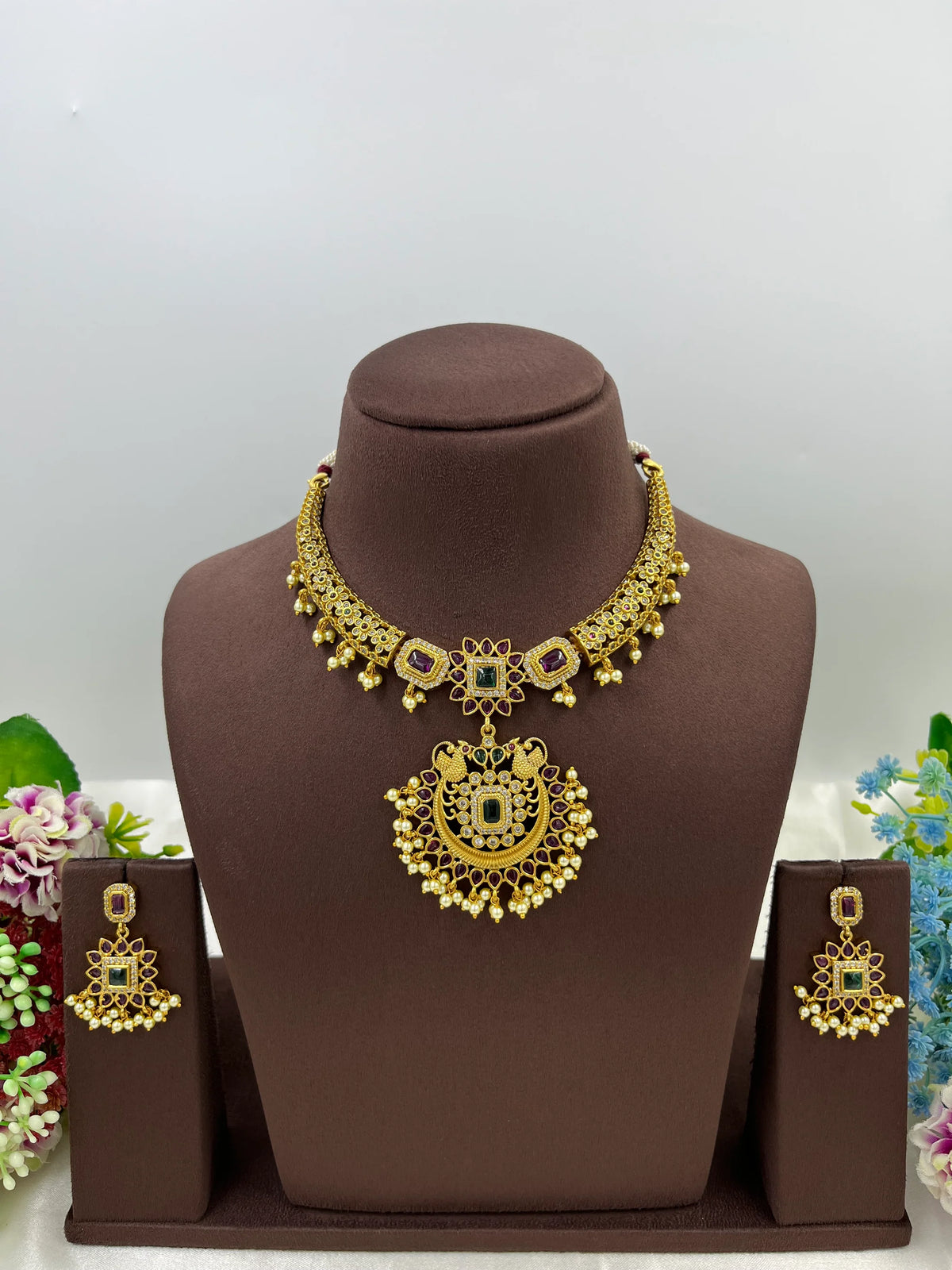South Indian Temple Necklace Set – Traditional Bridal Jewelry - Libasaa.com