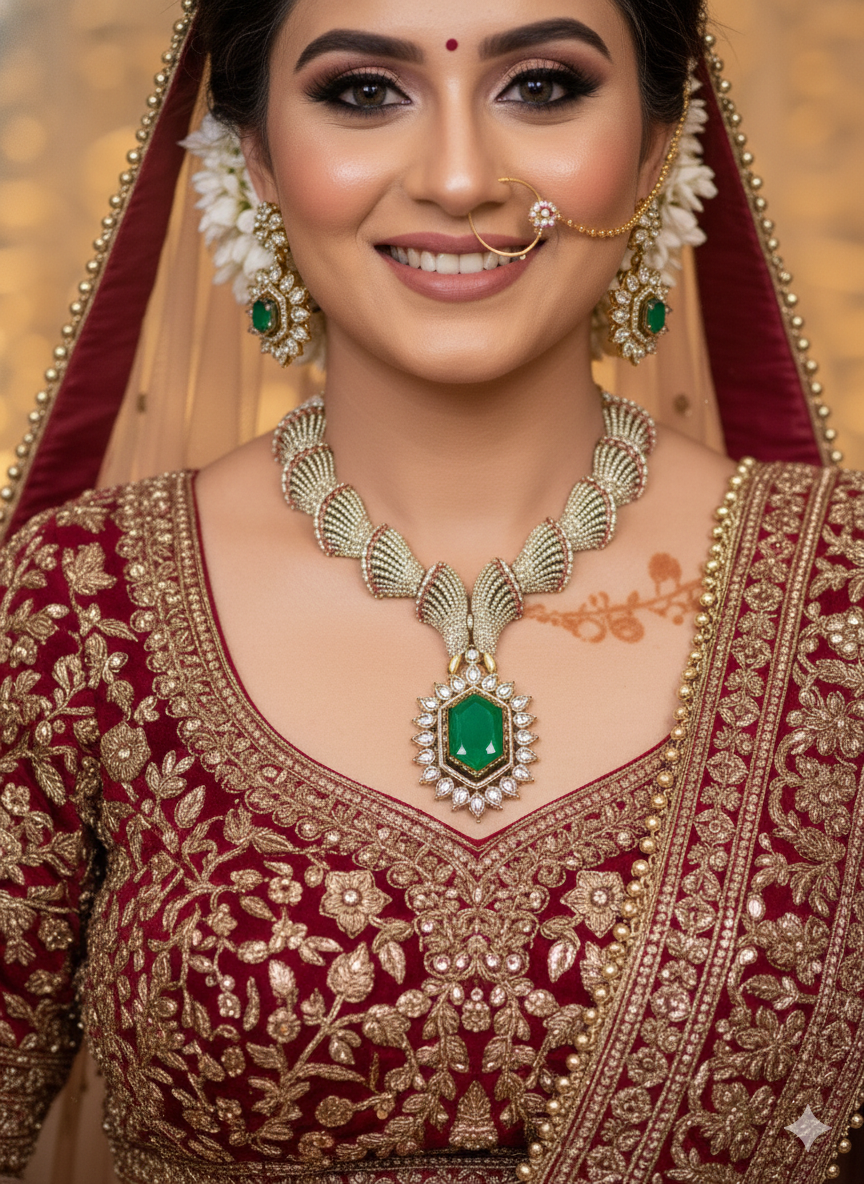 Bridal Victorian Kundan Necklace Set with Matching Earrings – Indian Jewellery Traditional Wedding Necklace Set