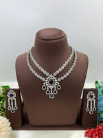 Floral Silver-Plated Drop Necklace Set with Matching Earrings | Indian Jewellery Designer Necklace Set
