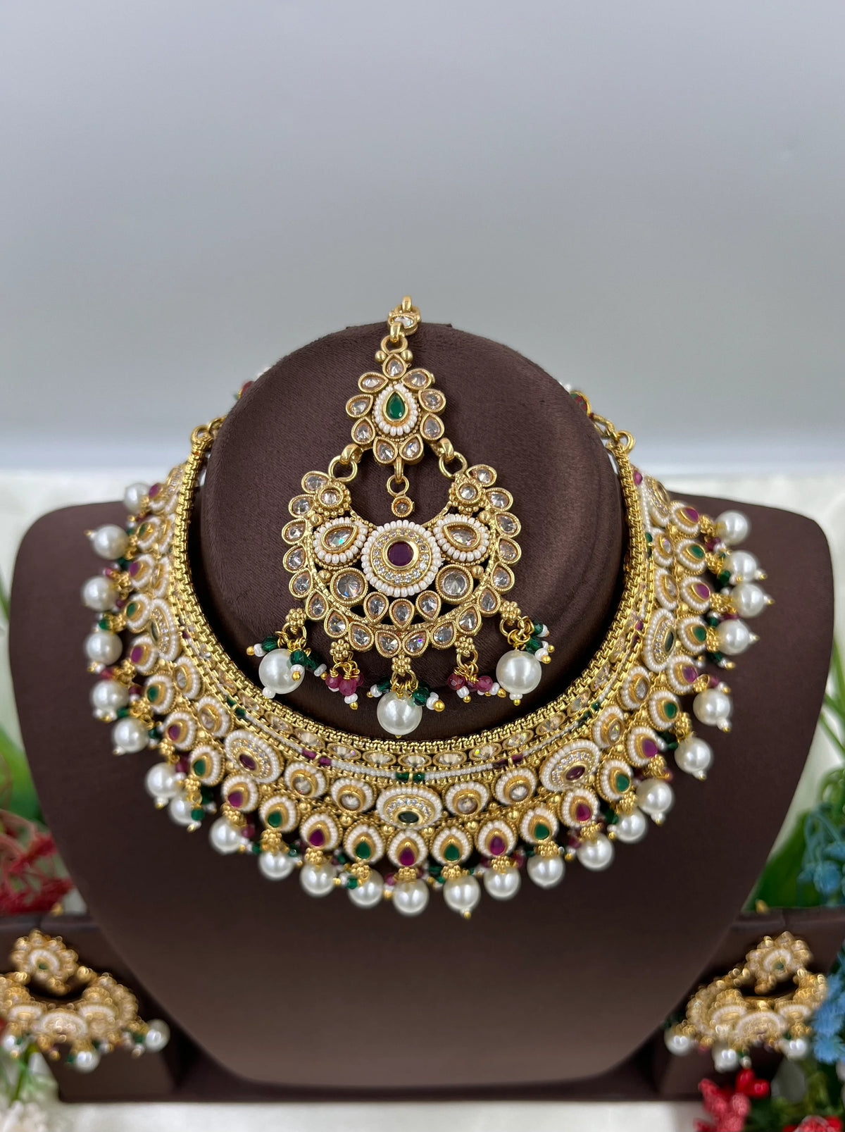 Traditional Choker Necklace Set with Maangtika & Earrings – Royal Bridal - Libasaa.com