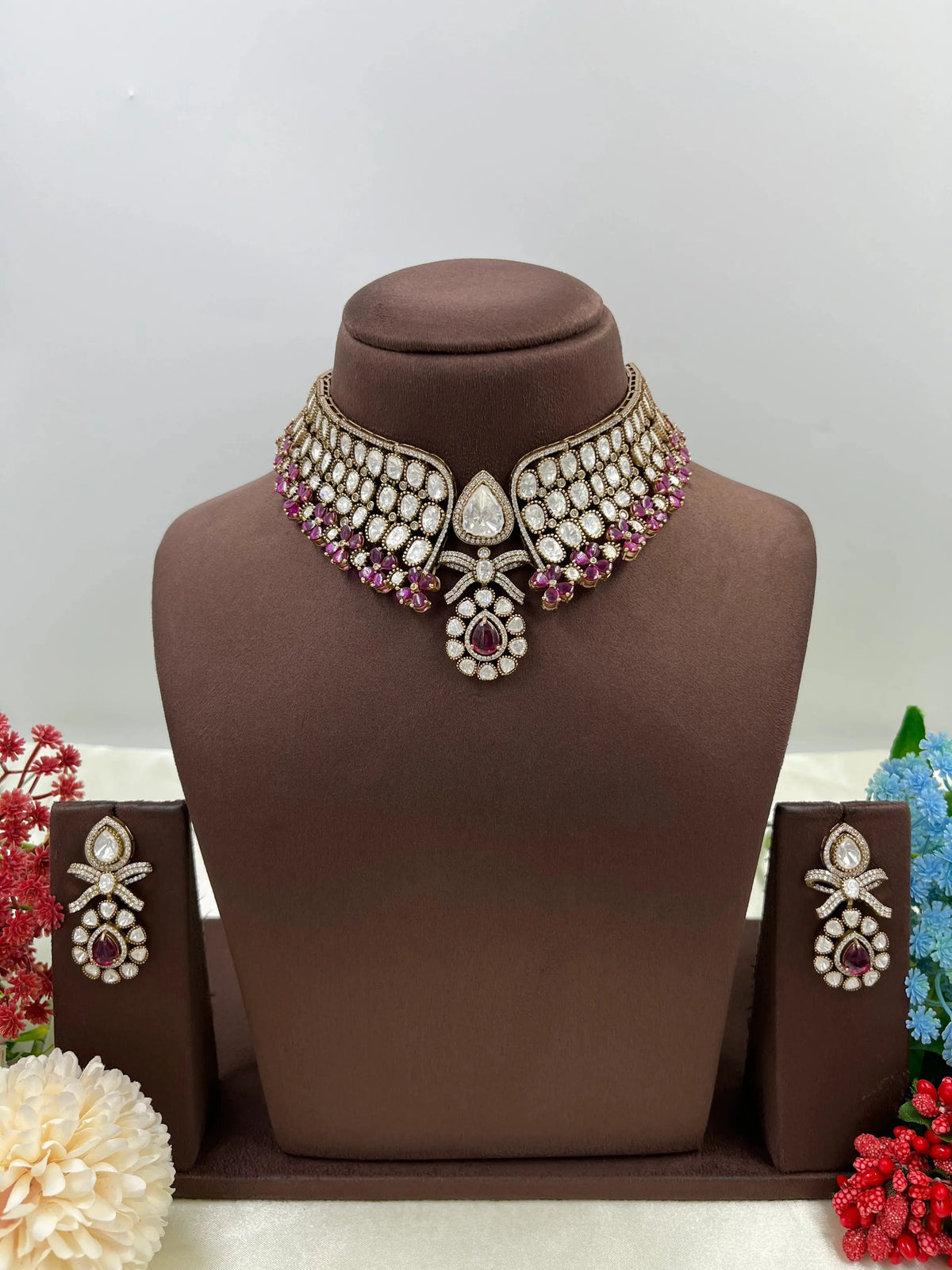 Bridal Kundan Pearl Beaded Jewellery Set | Premium Kundan Polki Indian Necklace Set | Elegant Indian Jewellery