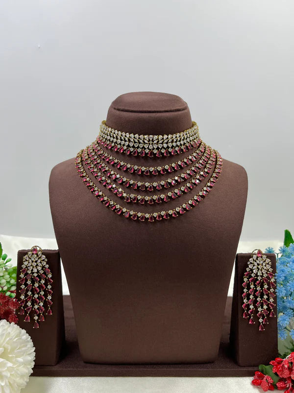 Victorian American Diamond Premium Necklace Set With Earning Luxury Bridal & Wedding Party Wear Jewellery for Women