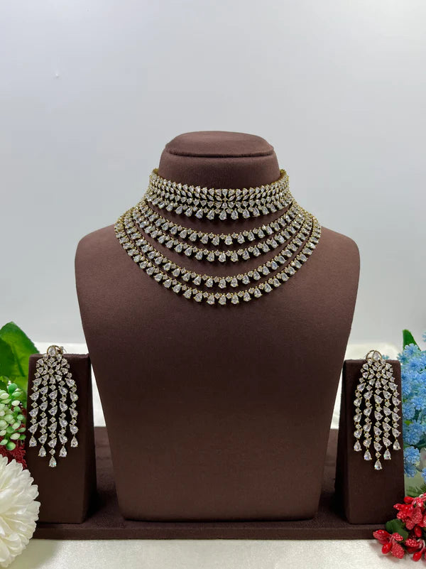 Victorian American Diamond Premium Necklace Set With Earning Luxury Bridal & Wedding Party Wear Jewellery for Women