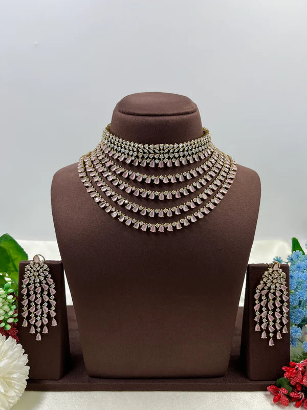 Victorian American Diamond Premium Necklace Set With Earning Luxury Bridal & Wedding Party Wear Jewellery for Women