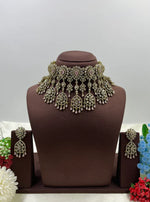 Royal Victorian AD Green Stone Choker Necklace with Earrings Bridal Statement Jewellery Set