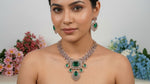 American Diamond Semi Necklace Set with Earrings Silver-Tone White Gold Finish Bridal & Party Wear Jewellery for Women