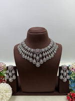 American Diamond Bridal Necklace Set with Stone Earrings – Silver Plated Wedding & Party Wear Jewellery