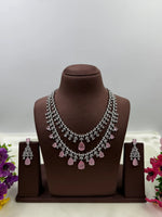 American Diamond Double Layer Necklace Set with Blue Teardrop Stones & Matching Earrings | Elegant Bridal & Party Wear Jewellery