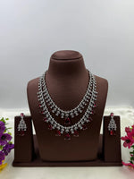 American Diamond Double Layer Necklace Set with Blue Teardrop Stones & Matching Earrings | Elegant Bridal & Party Wear Jewellery