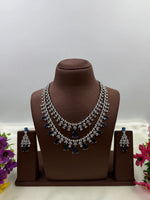 American Diamond Double Layer Necklace Set with Blue Teardrop Stones & Matching Earrings | Elegant Bridal & Party Wear Jewellery