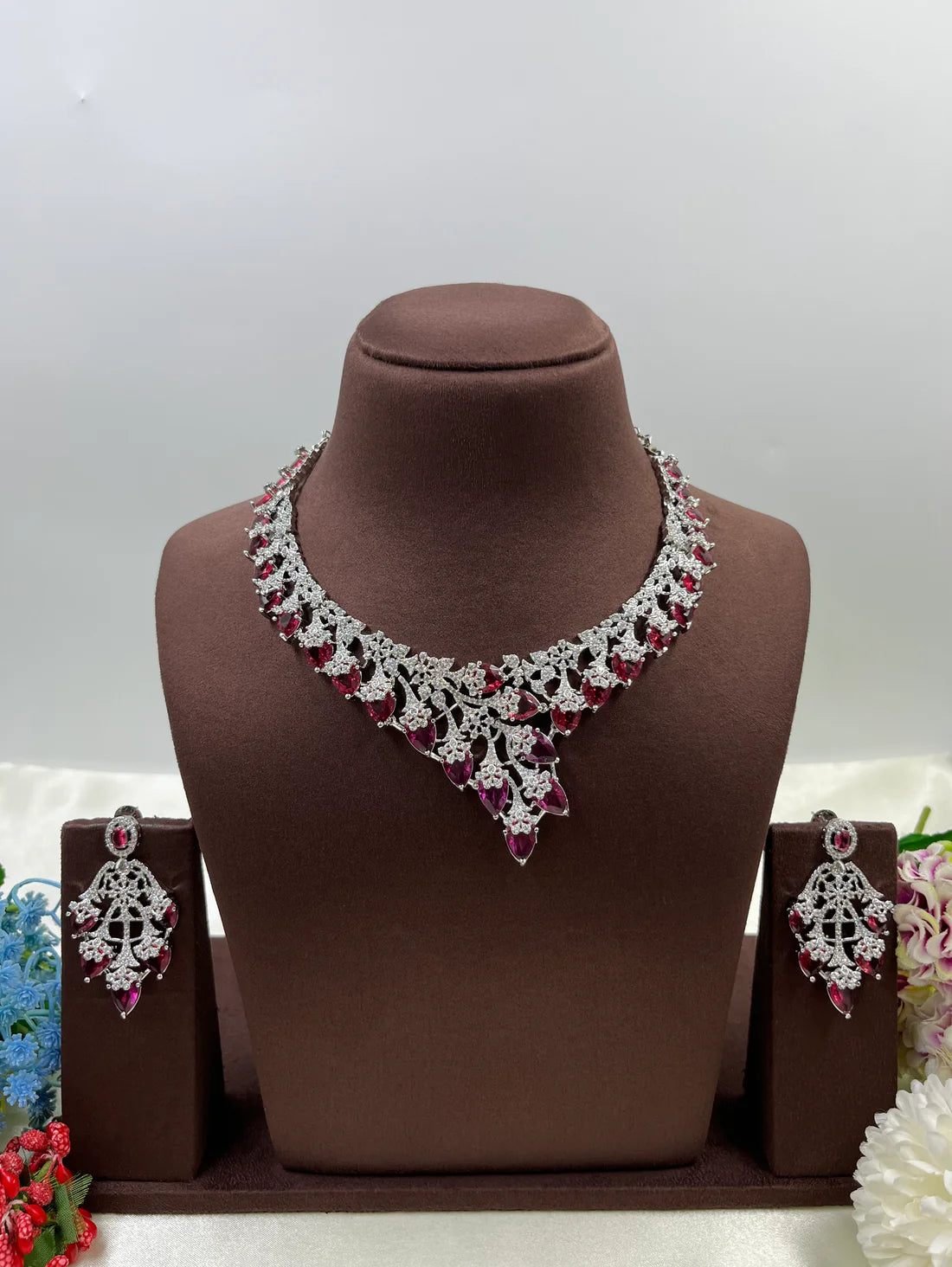 Premium American Diamond CZ Necklace Set for Women | Luxury Bridal Wedding Jewellery Set | Party Wear Crystal Necklace & Earrings