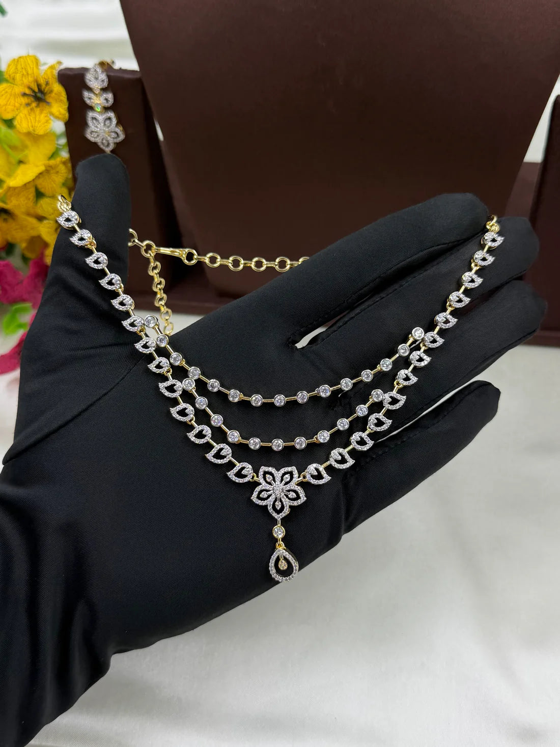Two-Tone Three Layer Necklace Set for Women | Gold & Silver Tone Statement Jewellery | Bridal, Party & Wedding Wear Necklace