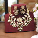 Jaipuri Indian Floral Polki Choker Earrings Set, Rajsthani Floral Jewelry Set, Floral Polki Jewelry Set, Indian Floral Jewelry Set - Libasaa.com