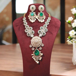 Celebrity Teardrop Polki Necklace Earrings Set, Indian Polki Necklace Set, Pakistani Polki Jewelry Set, Bollywood Polki Jewelry Set - Libasaa.com