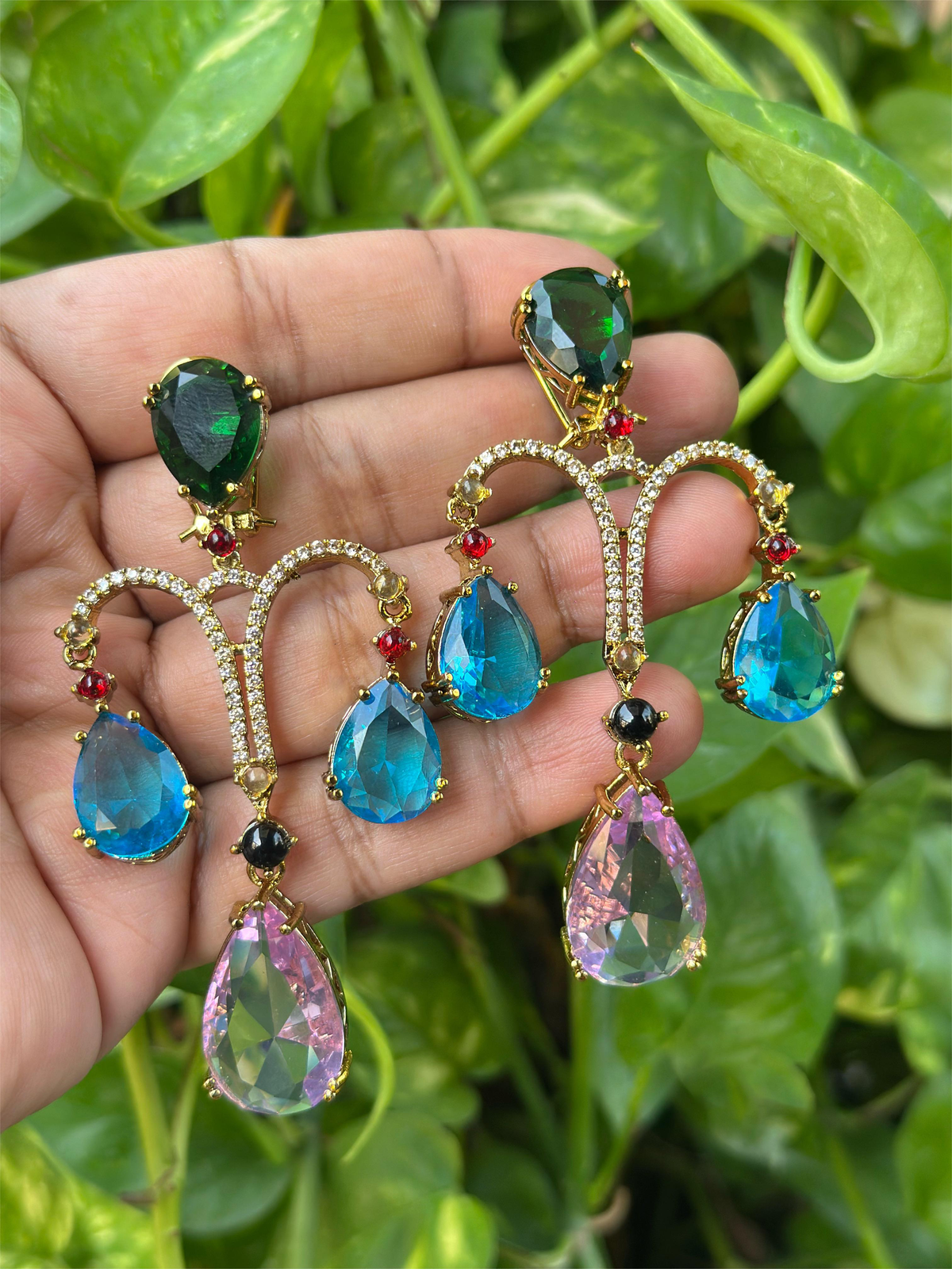 Wedding Teardrop Pakistani AD Earrings Set, CZ Teardrop Earrings Set, AD Bridal Earrings, Bollywood AD Earring Set, Celebrity Jewelry Set, Bridal CZ Earring Jewelry Set - Libasaa.com