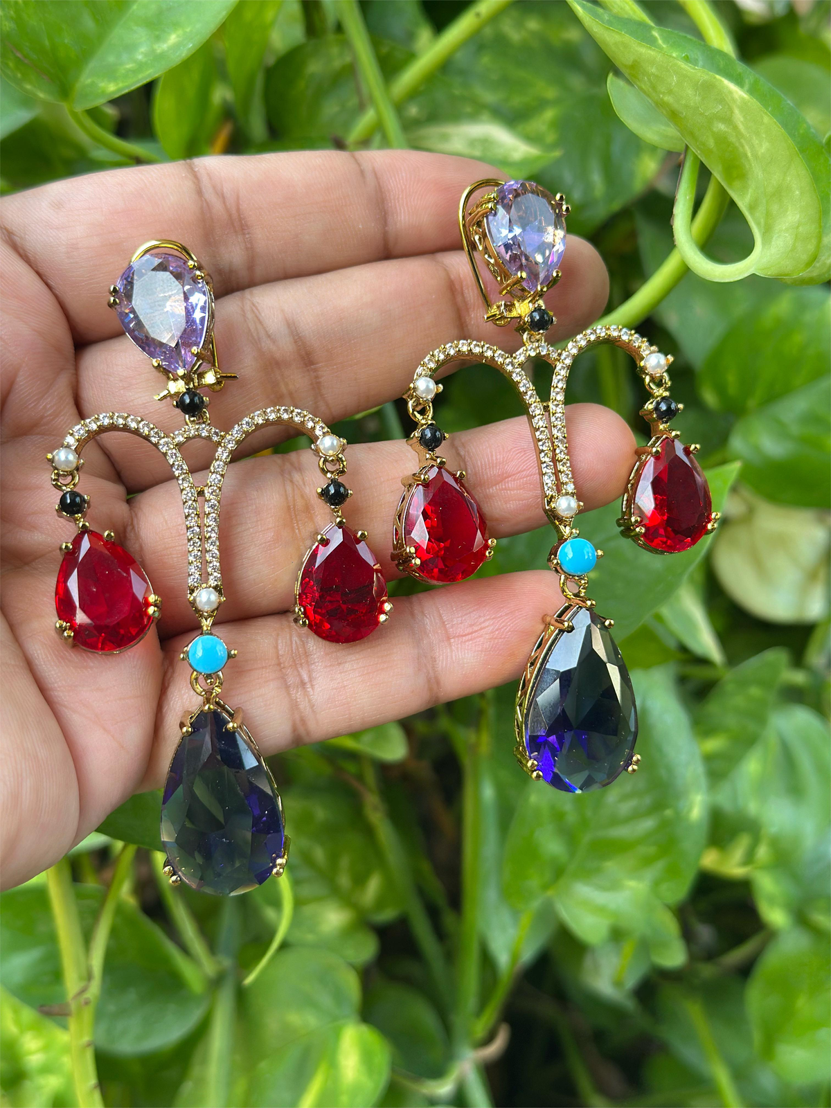 Wedding Teardrop Pakistani AD Earrings Set, CZ Teardrop Earrings Set, AD Bridal Earrings, Bollywood AD Earring Set, Celebrity Jewelry Set, Bridal CZ Earring Jewelry Set - Libasaa.com