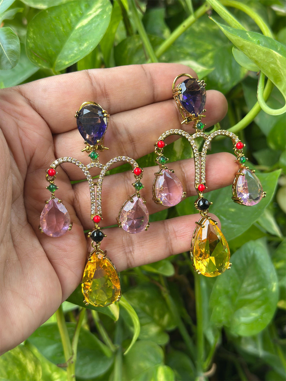 Wedding Teardrop Pakistani AD Earrings Set, CZ Teardrop Earrings Set, AD Bridal Earrings, Bollywood AD Earring Set, Celebrity Jewelry Set, Bridal CZ Earring Jewelry Set - Libasaa.com