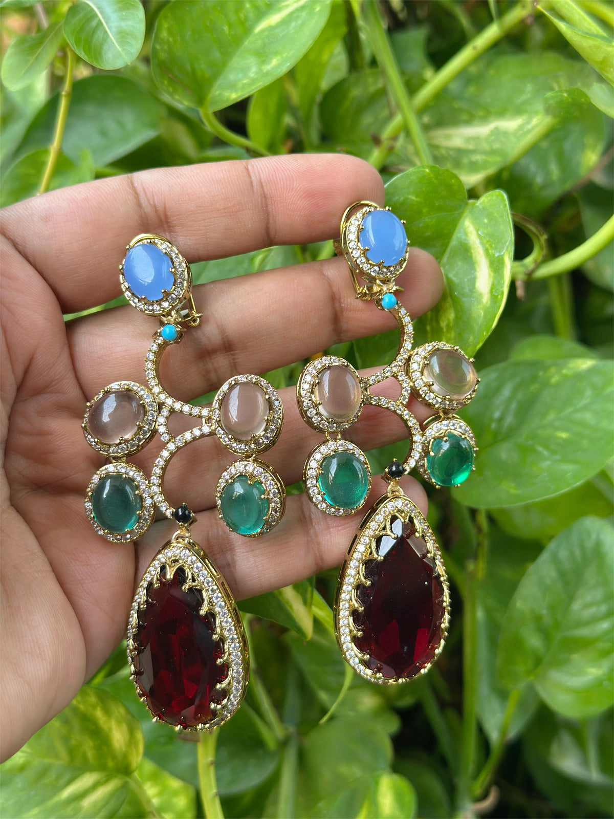 Rajsthani Drop AD Earrings Set Indian Jewelry, CZ Traditional Earrings Set, Jaipuri AD Earrings Set, Bollywood Earrings Set, Celebrity Inspired AD Earrings Set - Libasaa.com